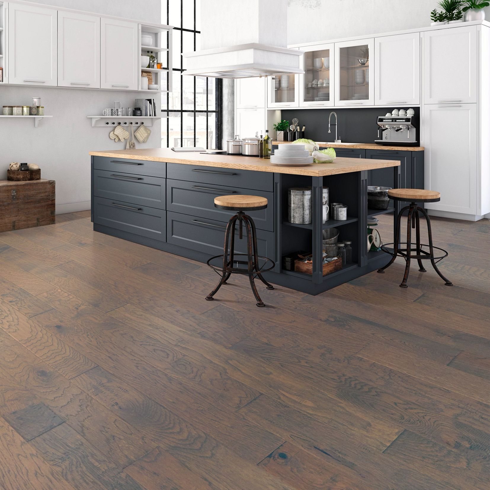 Large kitchen with hardwood flooring from Pritchett's Flooring Design Center in the Colonial Heights, VA area